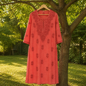 Khwaab Kota Doria Tone-on-Tone Chikankari Kurti